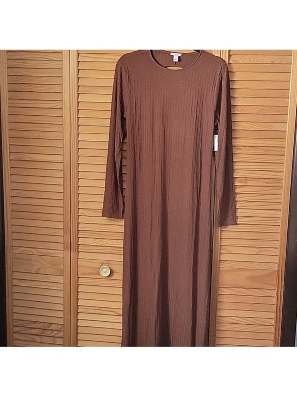 Daily Ritual Ribbed Long  Sleeve Midi/Maxi Dress Open Back Brown Size L NWT